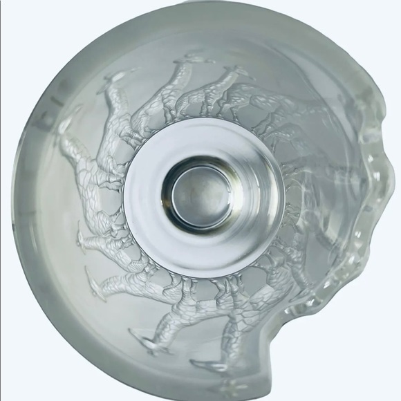 Vtg Natchmann Safari Series Giraffes On Parade Frosted Clear Large Crystal Vase - Picture 6 of 7